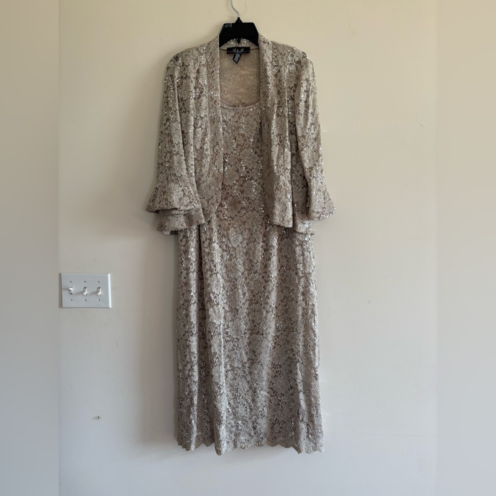 R&M Richards Cream Lace Dress with Jacket